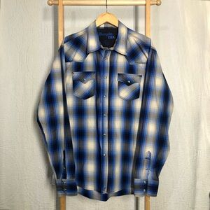 Excellent Like NEW Men’s Wrangler Thick 100% Cotton Blue Plaid Snap Shirt, Sz XL
